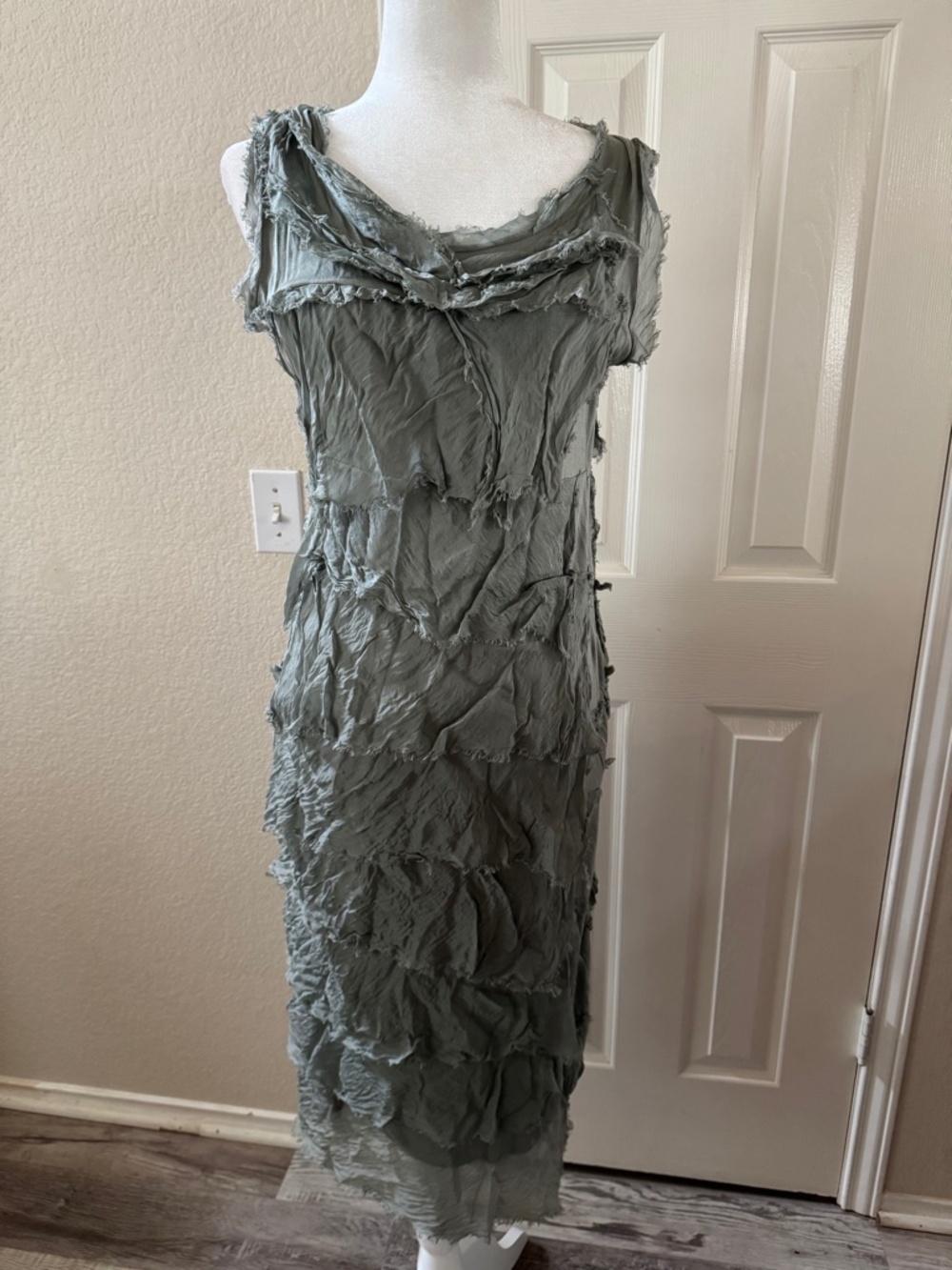Made in Italy Gray Silk Blend Layered Ruffle Maxi Dress Sleeveless one size